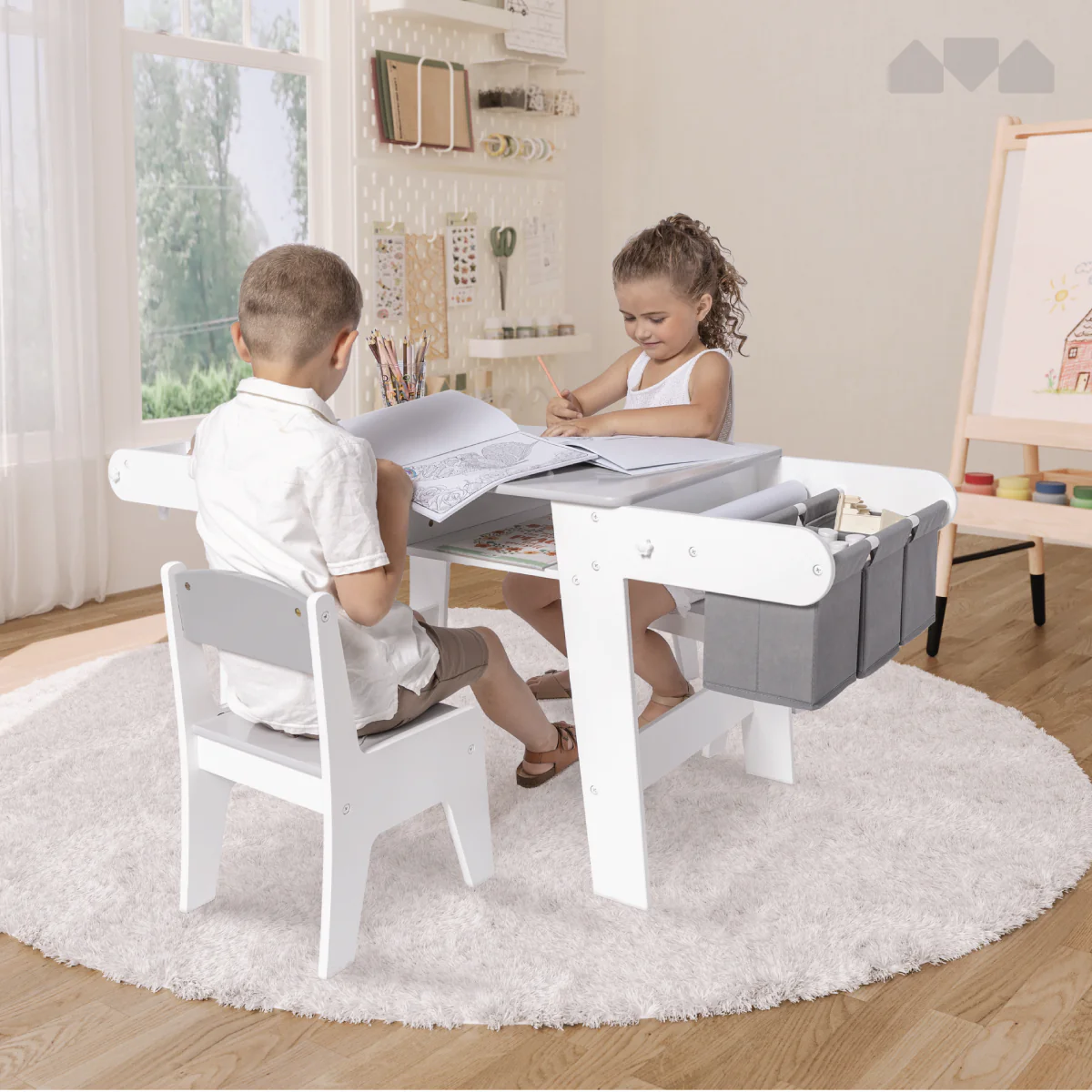 Kids Art Table and Chair Set (Grey and White) - Image 7