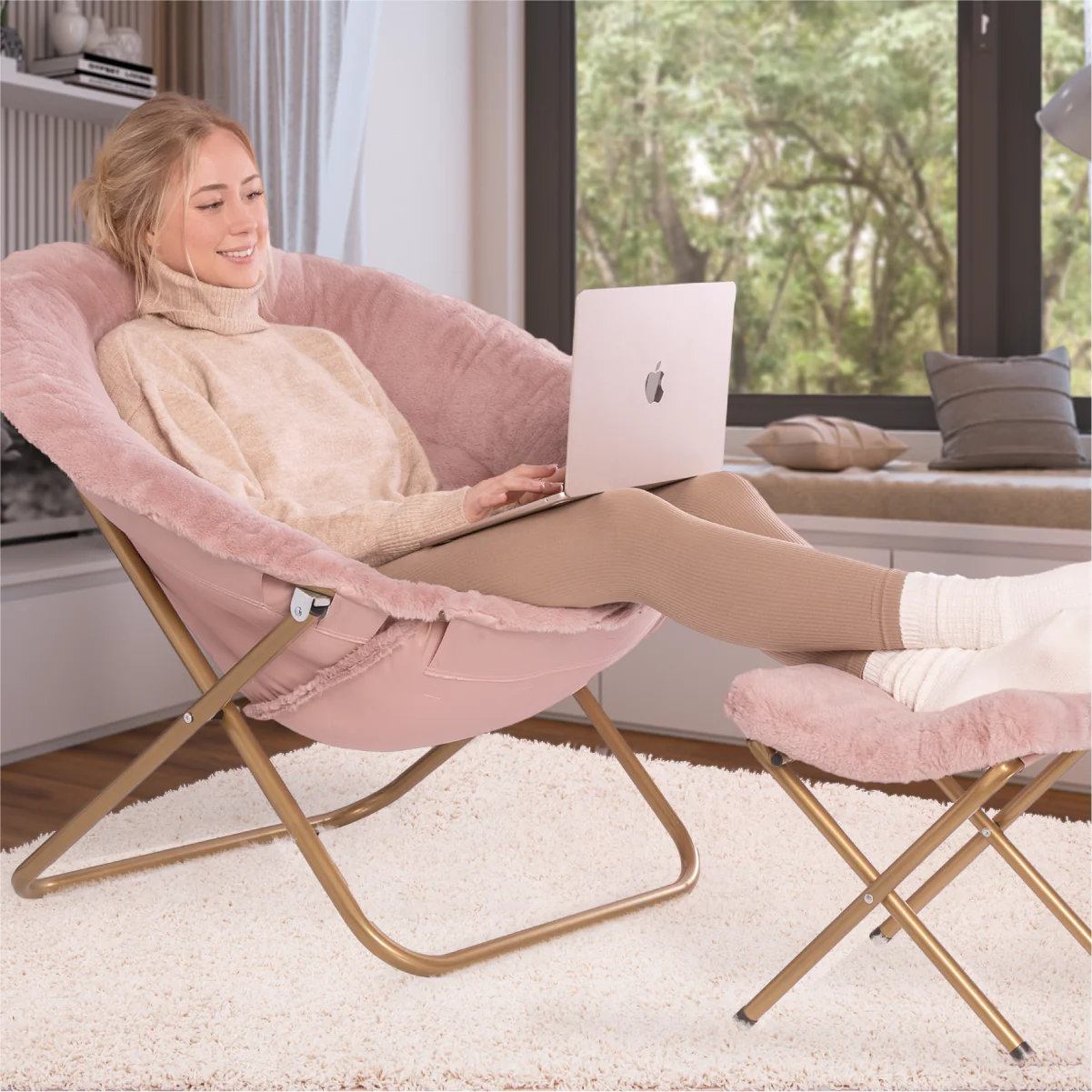 Cozy Faux Fur Saucer Chair X-Large with Footrest - Image 16