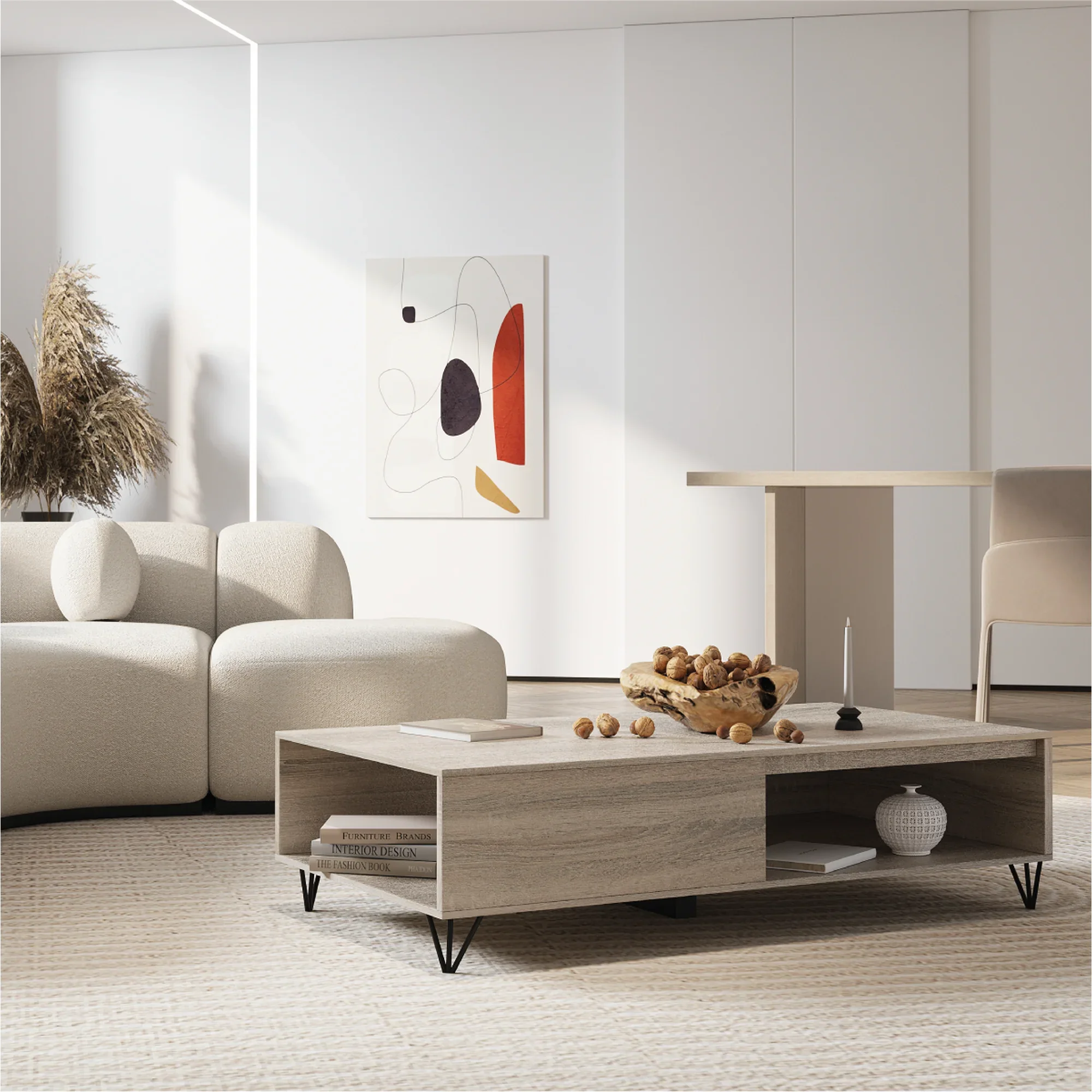 Milliard Modern Farmhouse Coffee Table with Storage, Grey - Image 5
