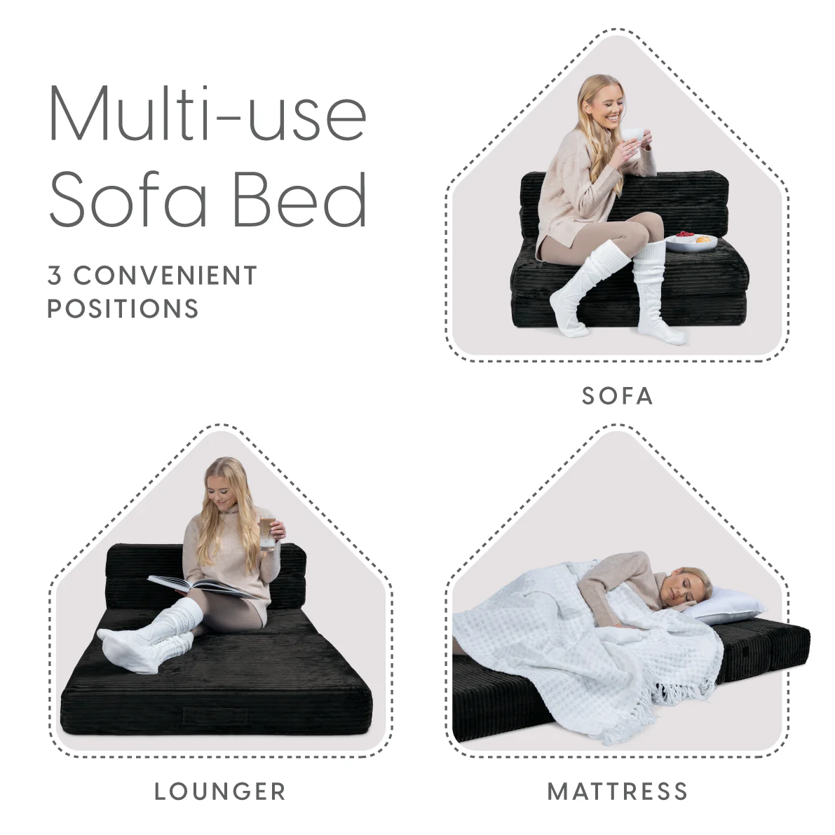 Tri-fold Foam Sofa Bed Mattress with Ribbed Fur Cover-Twin Size - Image 17