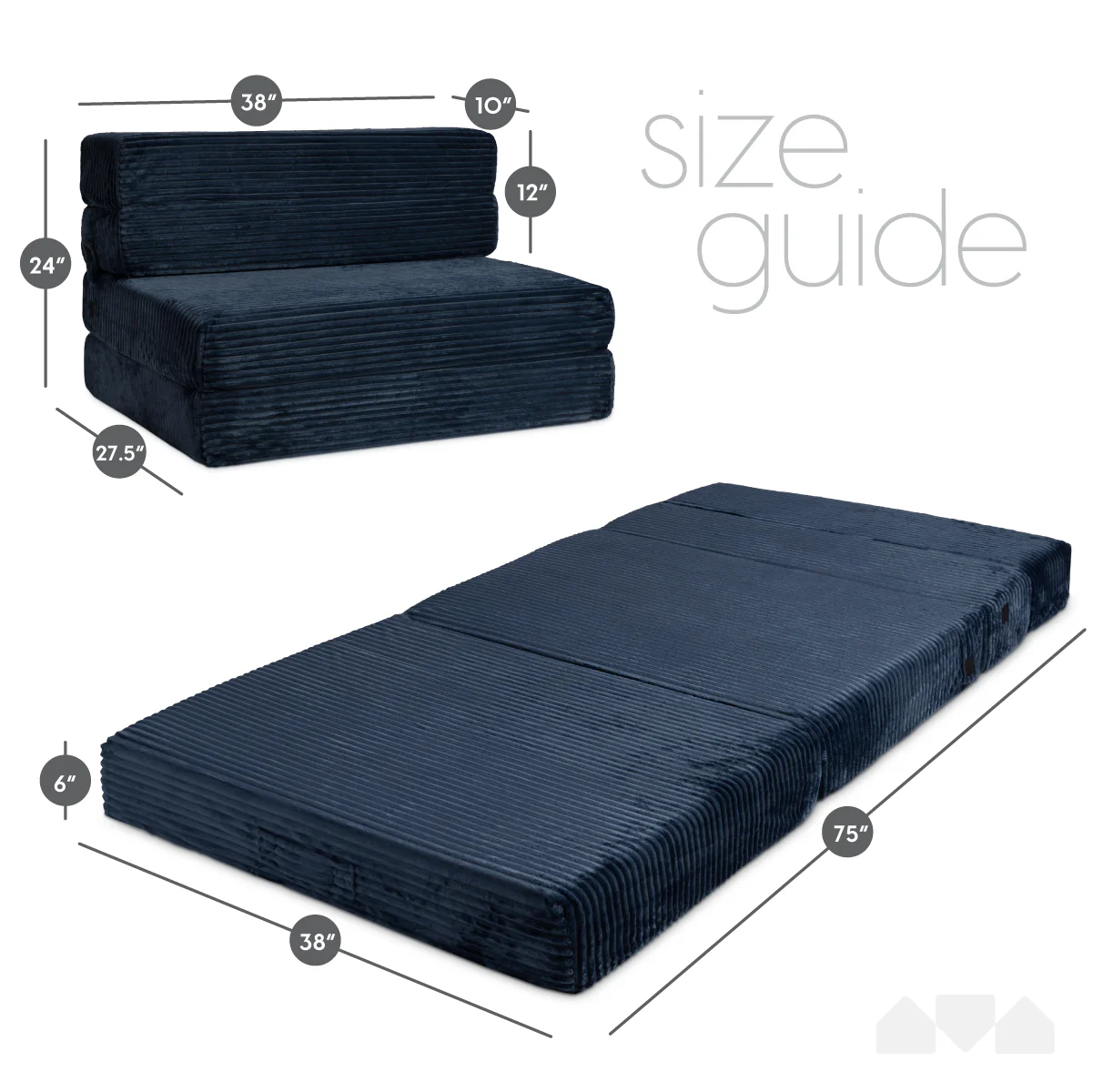 Tri-fold Foam Sofa Bed Mattress with Ribbed Fur Cover-Twin Size - Image 19