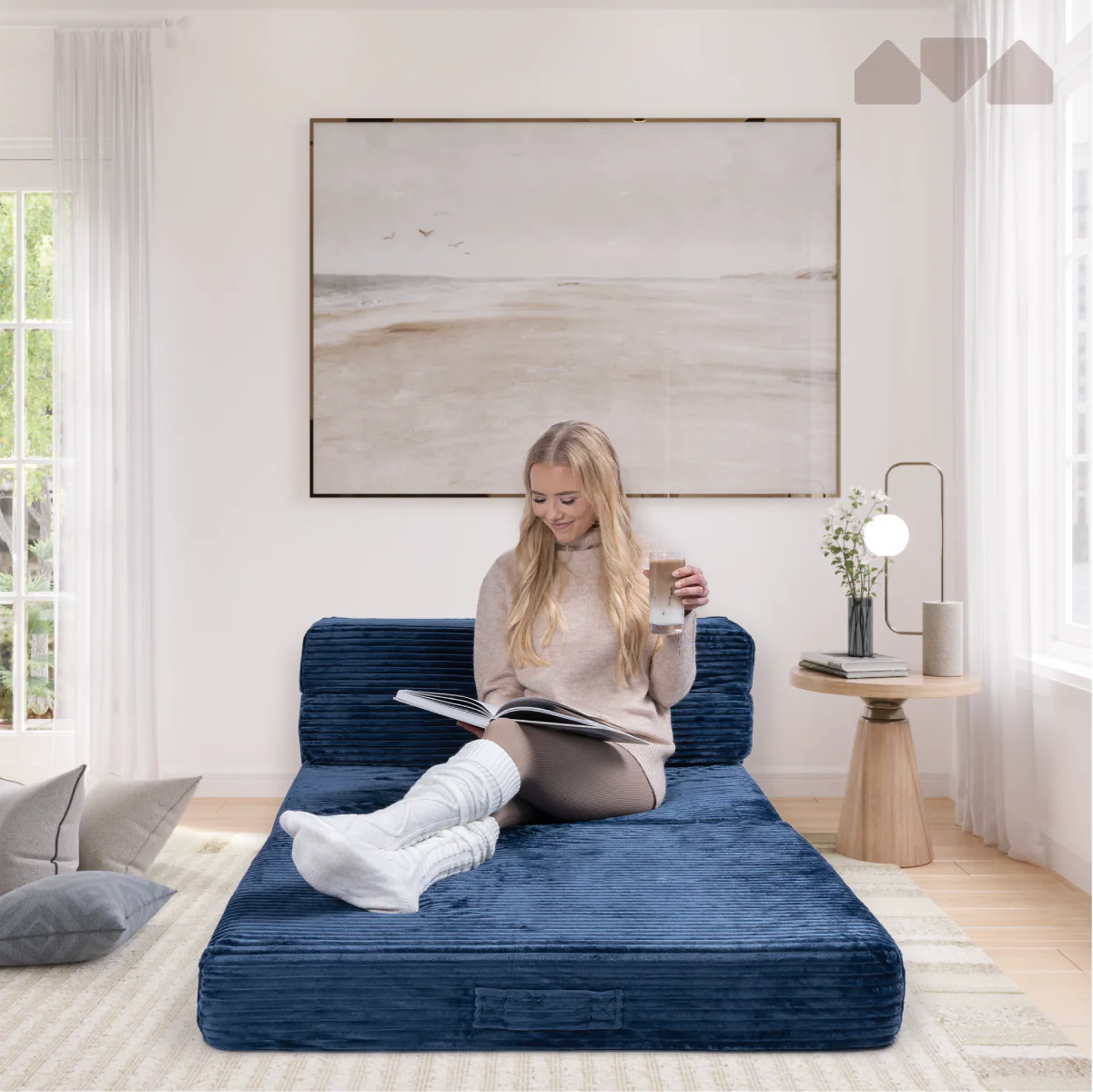Tri-fold Foam Sofa Bed Mattress with Ribbed Fur Cover-Twin Size - Image 23