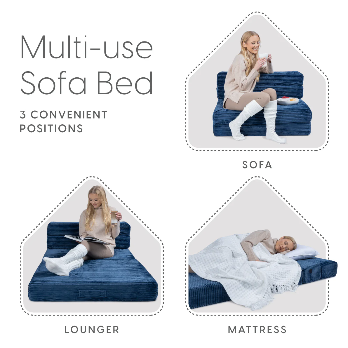 Tri-fold Foam Sofa Bed Mattress with Ribbed Fur Cover-Twin Size - Image 26