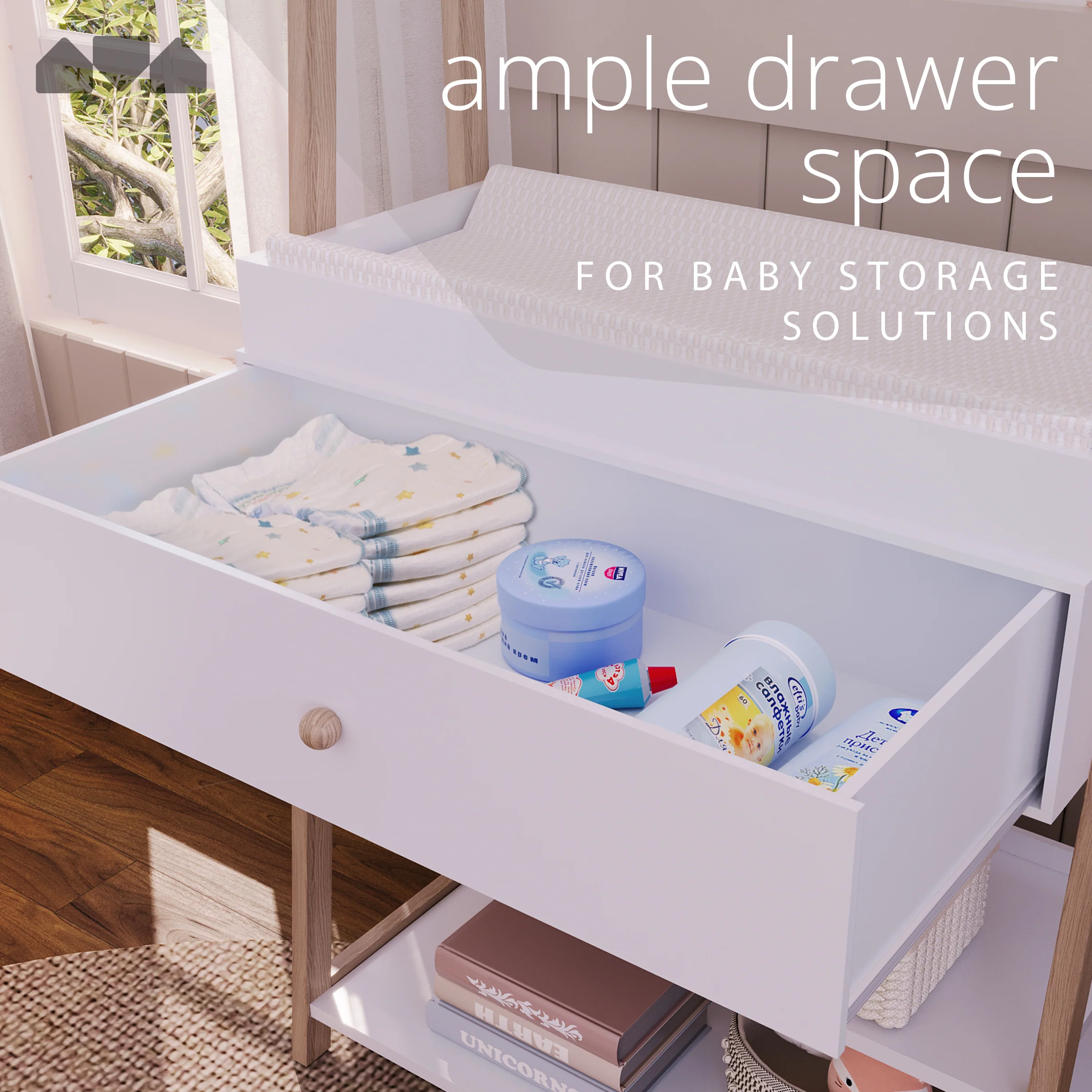 Milliard White Baby Changing Table with Storage & Drawers - Image 4